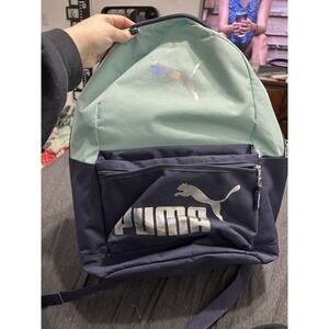PUMA Kids Backpack Polyester Light Green Navy Blue Zip Adjustable Strap